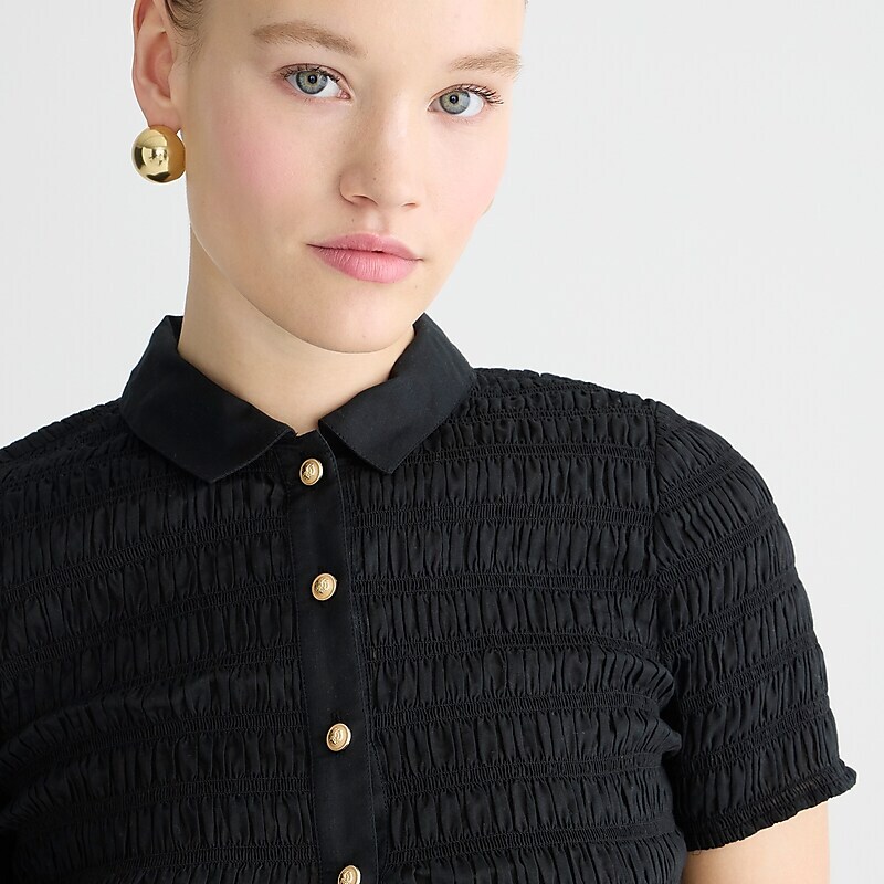 Women's J.Crew Smocked button-up Shirts Black USA JFSVRXZ80