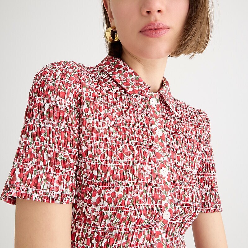 Women's J.Crew Smocked button-up Shirts Elizas Red USA DNIBFTG30