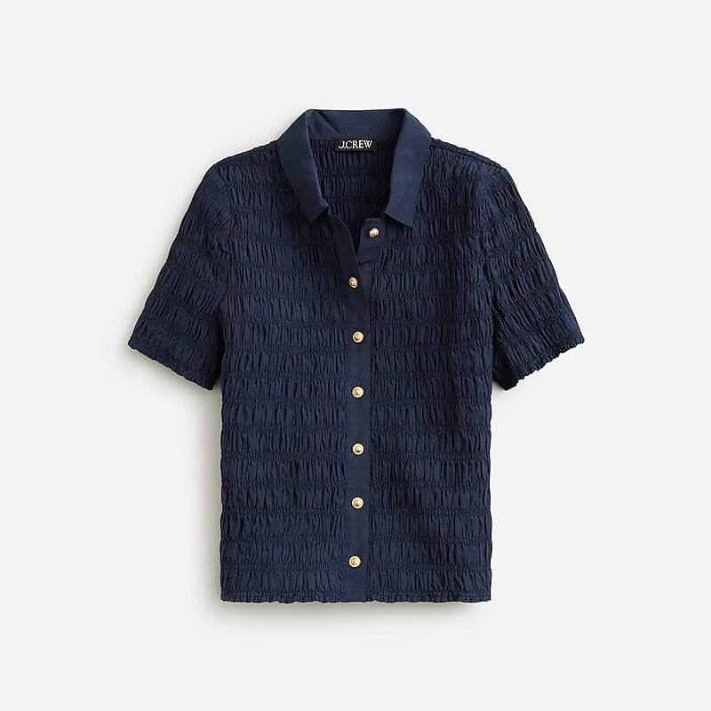 Women\'s J.Crew Smocked button-up Shirts Navy USA JBHVFAU57