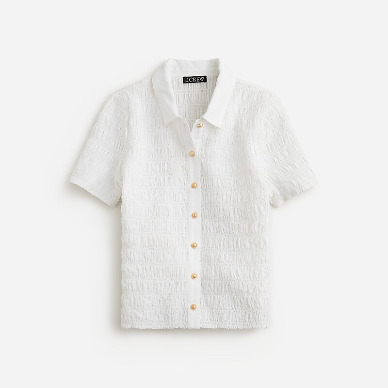 Women\'s J.Crew Smocked button-up Shirts White USA YKWXRQH46