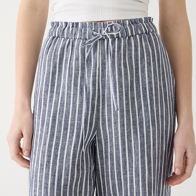 Women's J.Crew Soleil striped linen Pants Dark Evening USA IZNPVKQ91