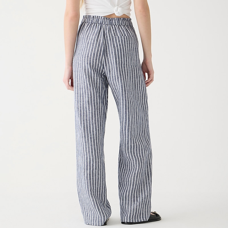 Women's J.Crew Soleil striped linen Pants Dark Evening USA IZNPVKQ91