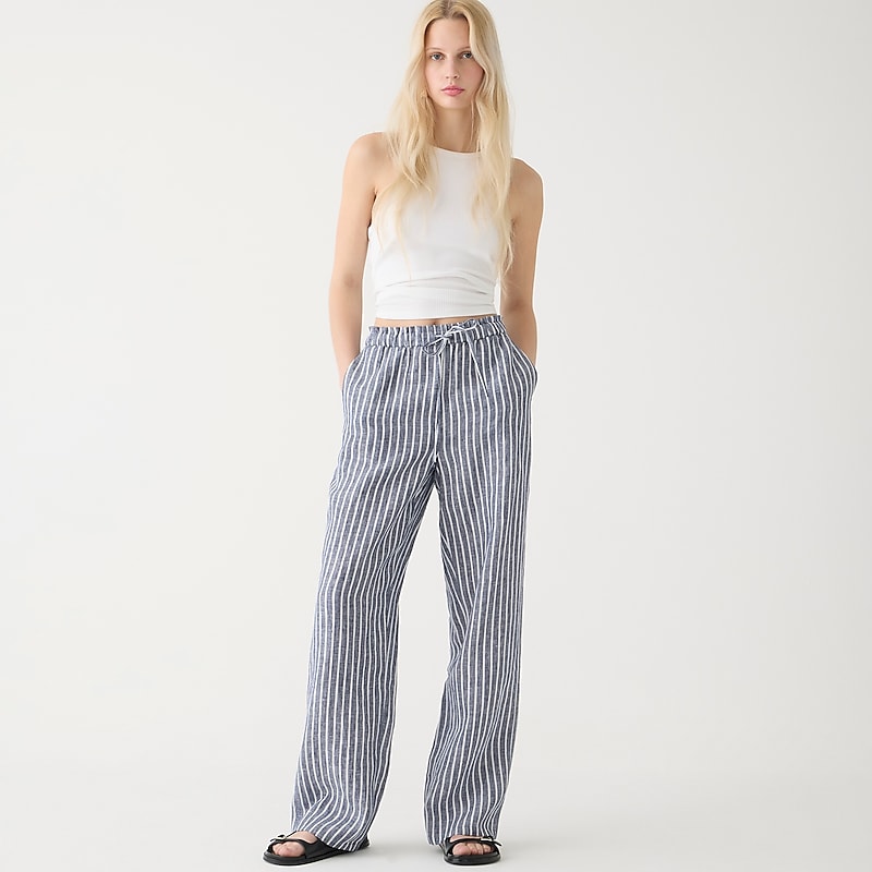 Women\'s J.Crew Soleil striped linen Pants Dark Evening USA IZNPVKQ91