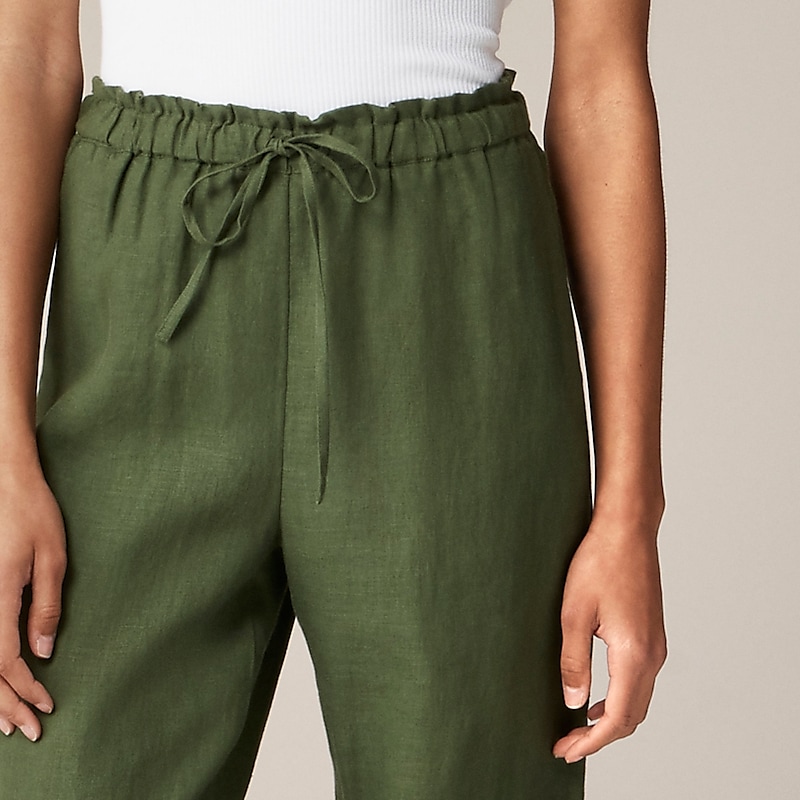 Women's J.Crew Soleil striped linen Pants Utility Green USA OHAGJKS50