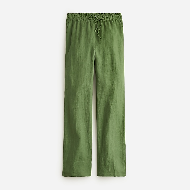 Women\'s J.Crew Soleil striped linen Pants Utility Green USA OHAGJKS50