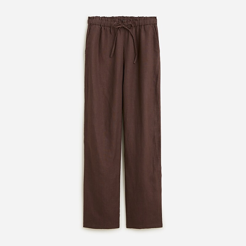 Women\'s J.Crew Soleil striped linen Pants Deep Chocolate USA YNIDVWJ65