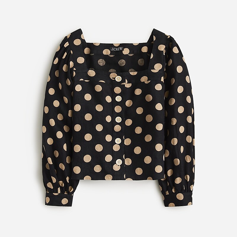 Women\'s J.Crew Squareneck button-up Tops Black Dot USA EGWBMON10