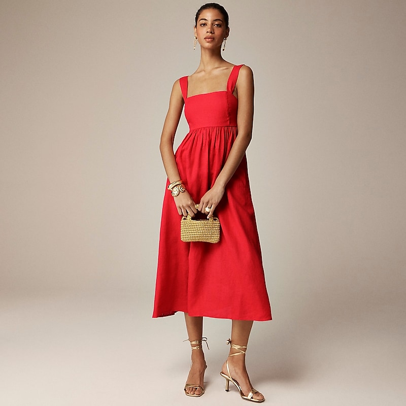 Women\'s J.Crew Squareneck midi Dress Red USA DAHUBNC96