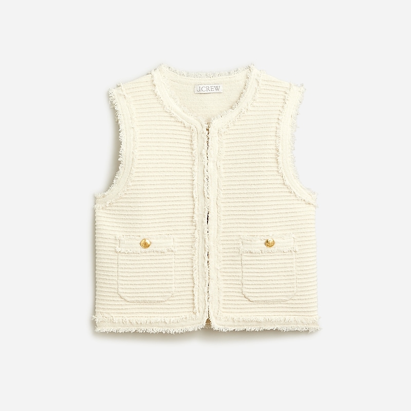 Women\'s J.Crew Textured fine bouclé Vest Natural USA ZTJUFLV37