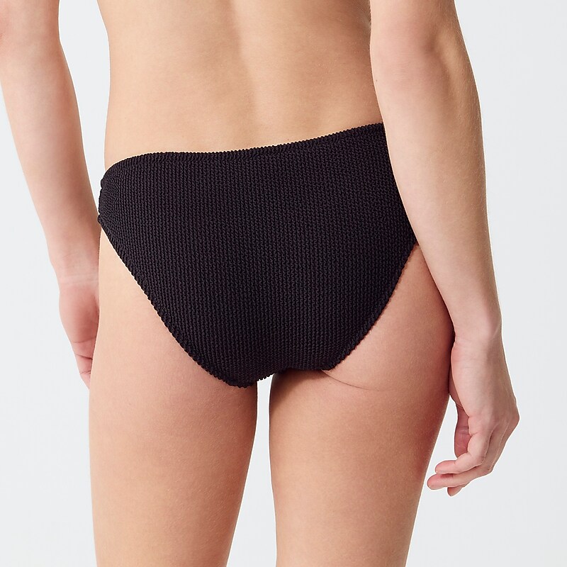 Women's J.Crew Textured hipster full-coverage Bikini Bottom Black USA QZYUPDG74