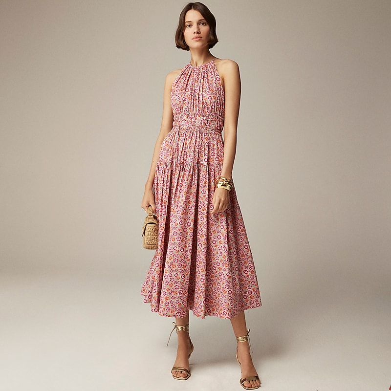 Women\'s J.Crew Tie-waist halter Dress Ellie Ruth Pink USA KFCTZDA58