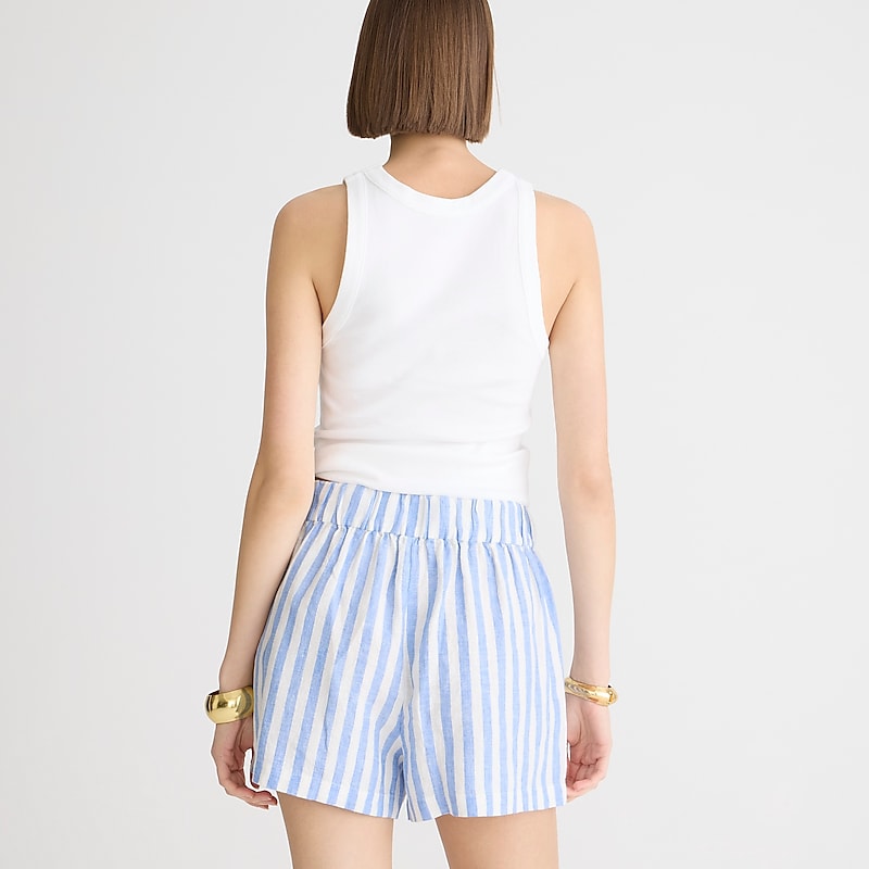 Women's J.Crew Tropez striped linen Shorts Brilliant Ocean White S USA SCWPUQL12