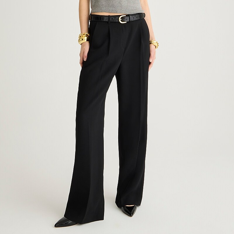 Women's J.Crew Wide-leg essential Pants Black USA KCHEVIW23