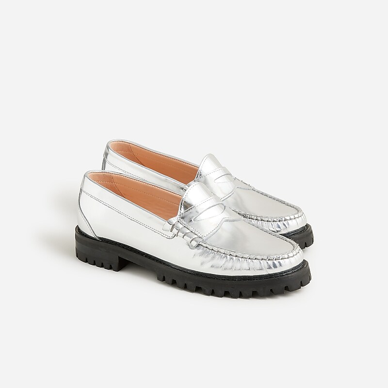 Women\'s J.Crew Winona lug-sole penny Loafers Silver Mirror USA AJRCZNH65