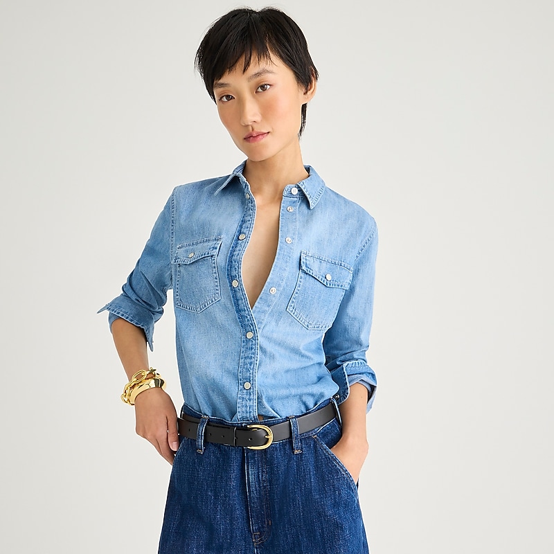 Women\'s J.Crew Wren slim western chambray Shirts Callie Wash USA DUPEITL20