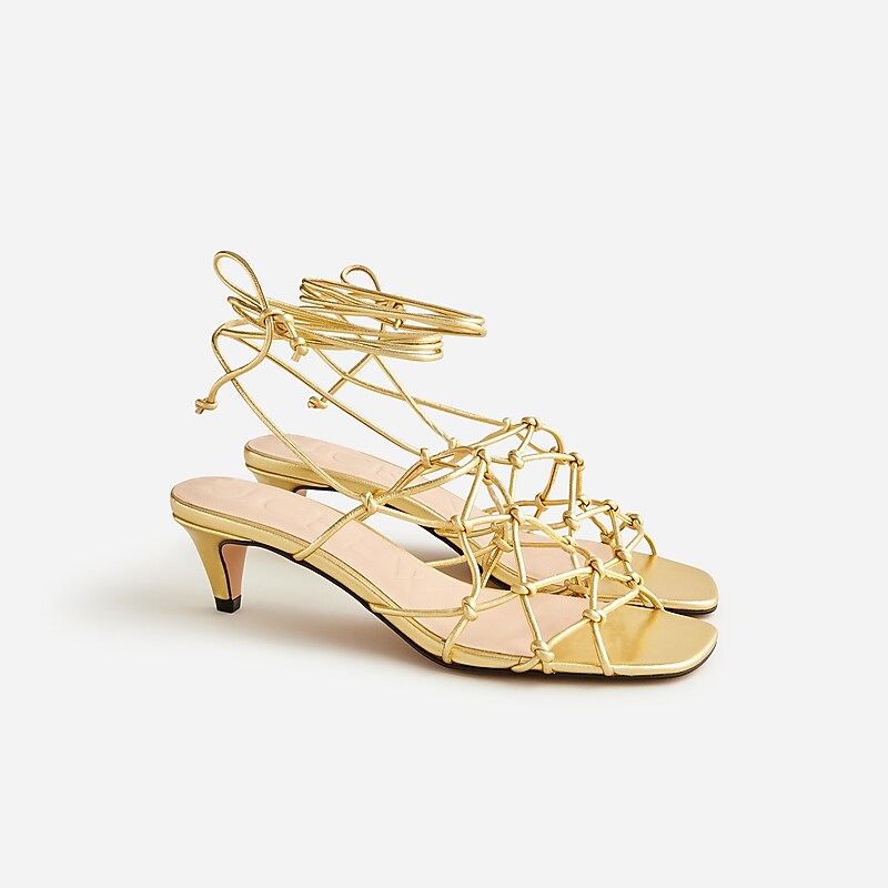 Women\'s J.Crew Zadie knotted lace-up kitten Heels Dark Gold USA FAXRZKS59