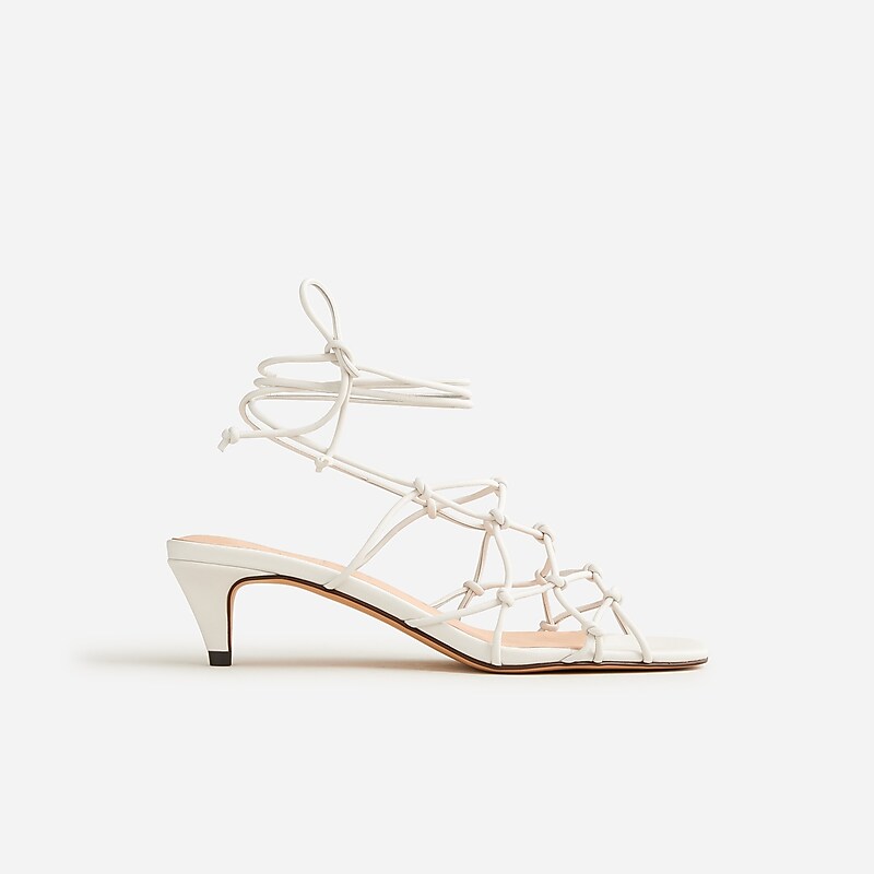 Women's J.Crew Zadie knotted lace-up kitten Heels Ivory USA BDSCLGP52