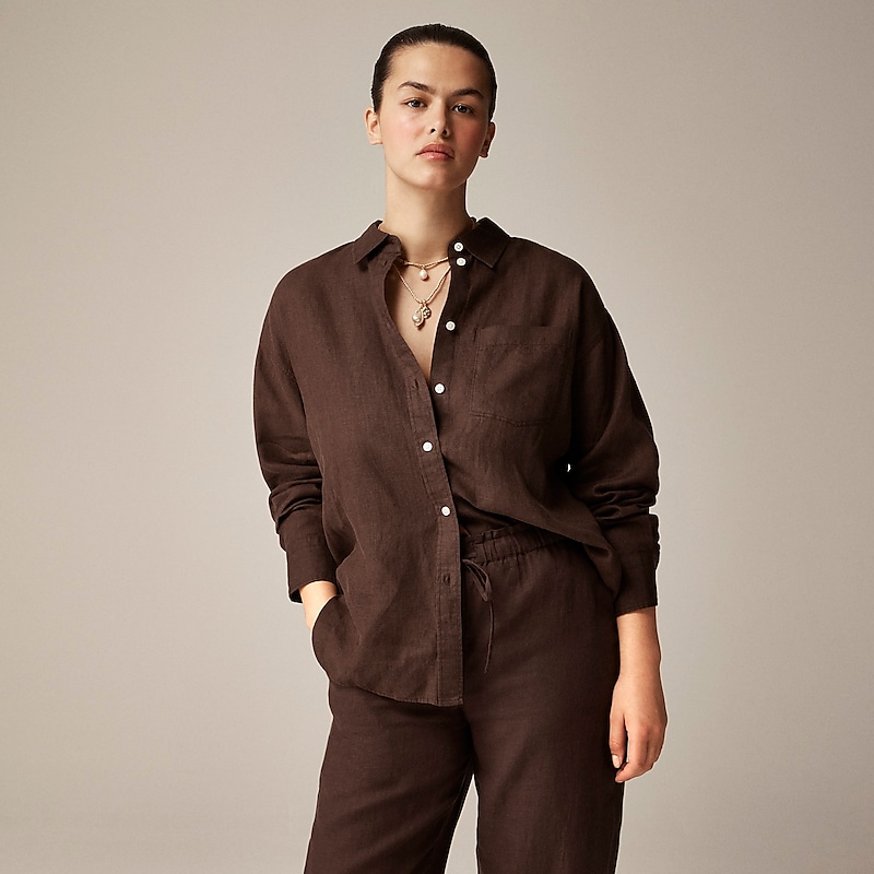 Women\'s J.Crew Étienne oversized Shirts Deep Chocolate USA DICLVKW34